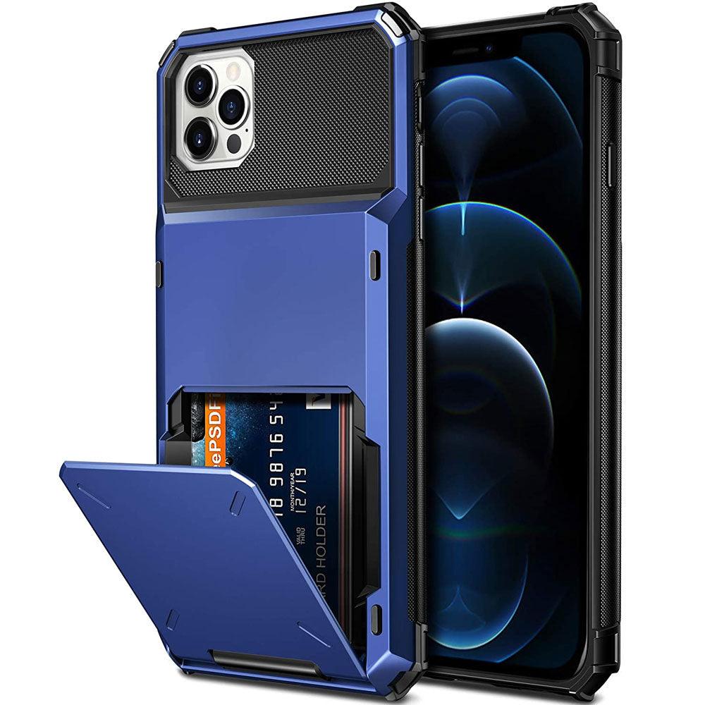 Funda para teléfono con bolsillo oculto y tarjetero para hombres en azul para iPhone 13/14