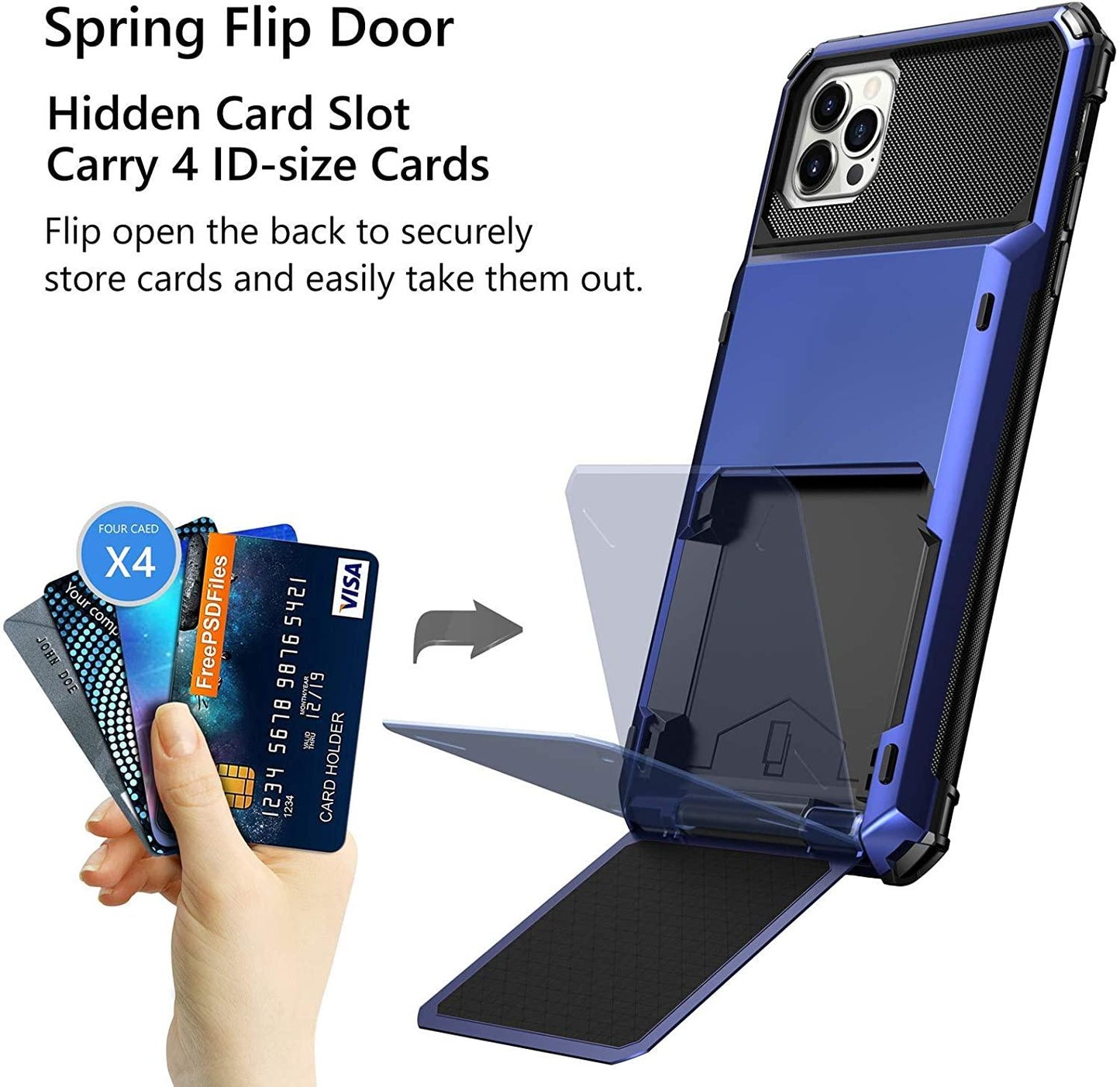 Funda para teléfono con bolsillo oculto y tarjetero para hombres en azul para iPhone 13/14