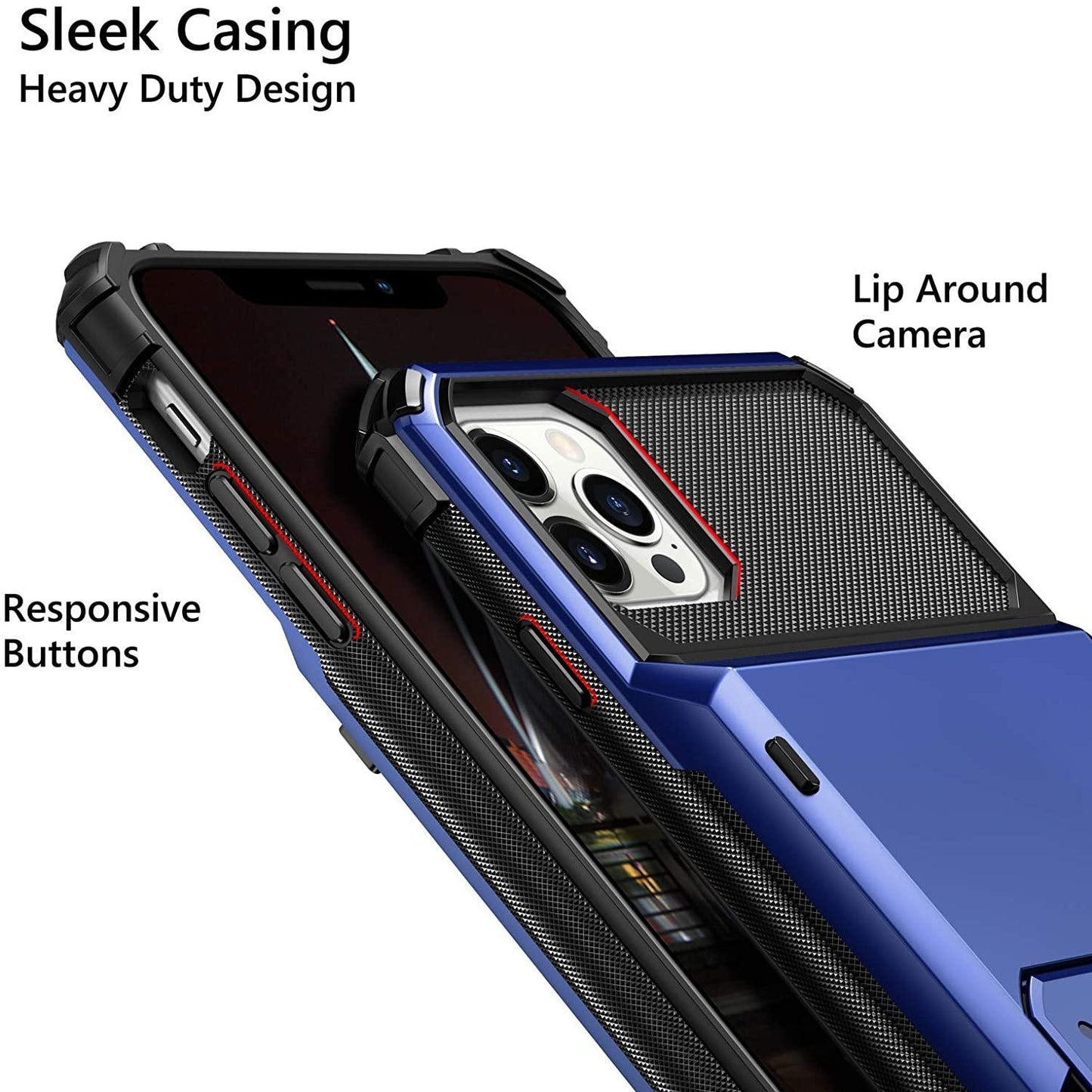 Funda para teléfono con bolsillo oculto y tarjetero para hombres en azul para iPhone 13/14