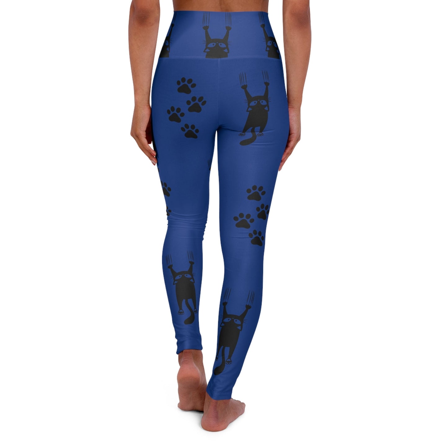 Blue Scared Kitty High Waisted Yoga Leggings