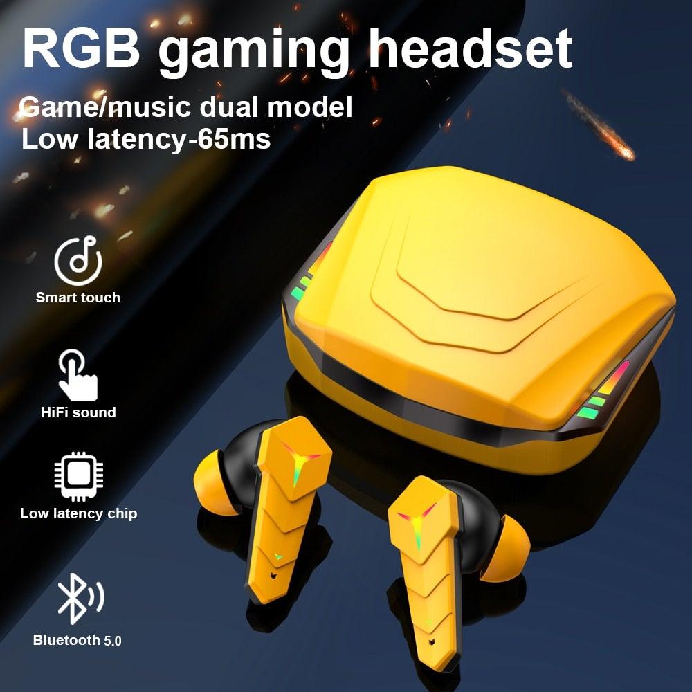 Écouteurs de jeu RGB Bluetooth 5.0 avec microphone et étui de chargement