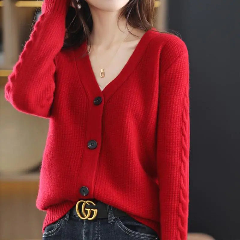 Korean V-Neck Button-Up Cardigan for Women