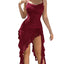 BEAUDRM Women's Asymmetrical Ruffle Hem Mini Dress - Burgundy