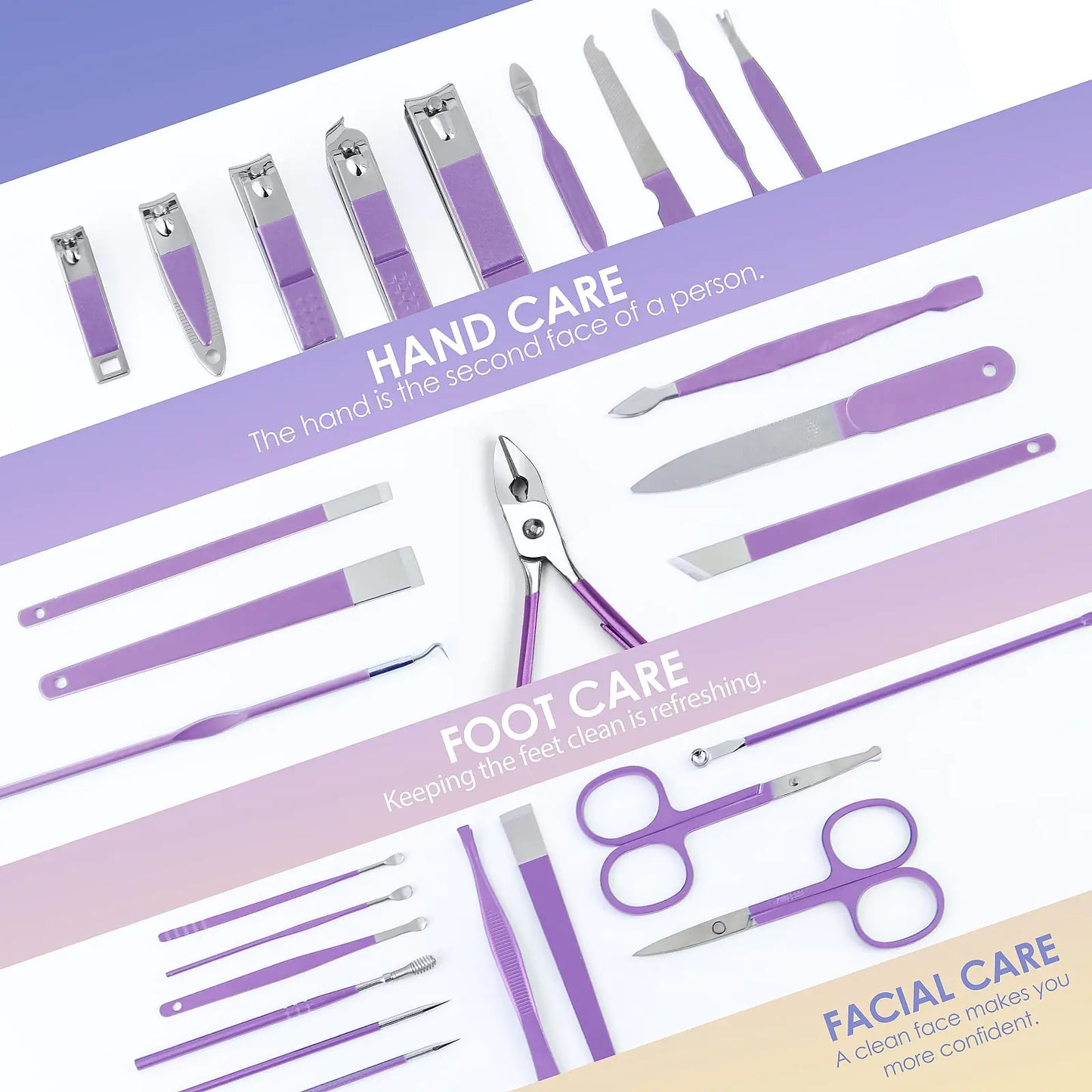 Juego de Manicura Profesional de 30 Piezas - Kit de Uñas de Acero Inoxidable en Púrpura