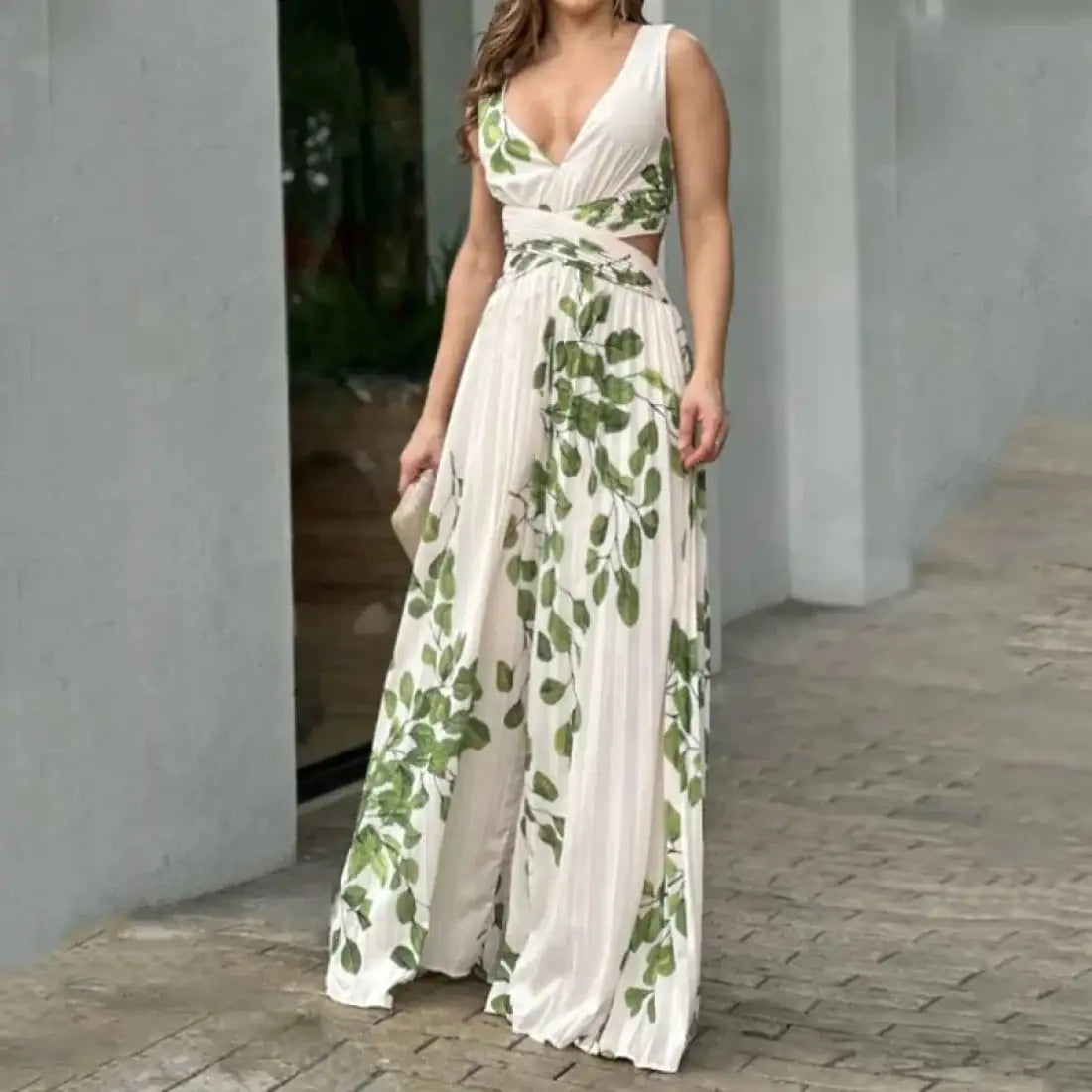Robe midi à imprimé feuilles pour femmes en été