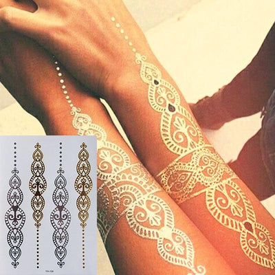 Glitter Gold & Silver Temporary Tattoos - Waterproof & Nontoxic