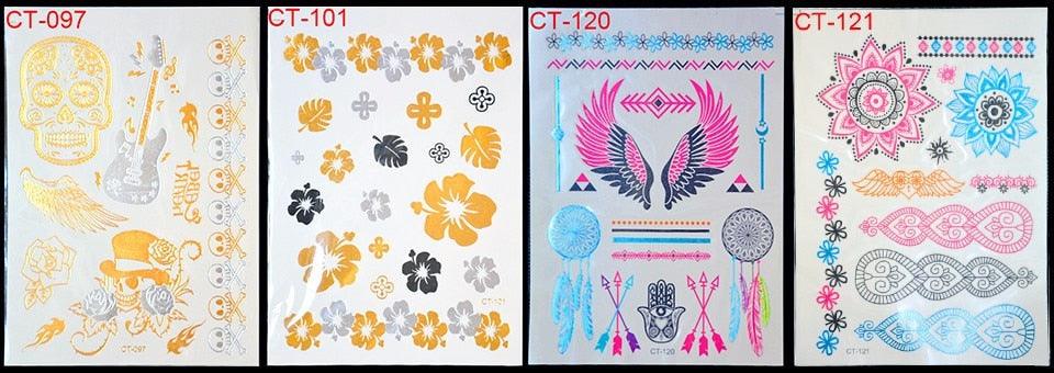 Tatouages temporaires pailletés or et argent - Imperméables et non toxiques