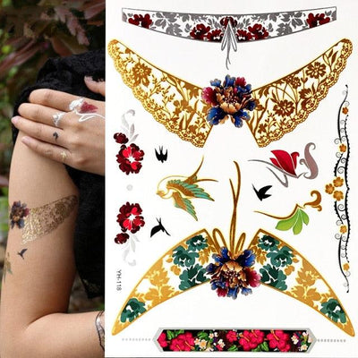 Glitter Gold & Silver Temporary Tattoos - Waterproof & Nontoxic