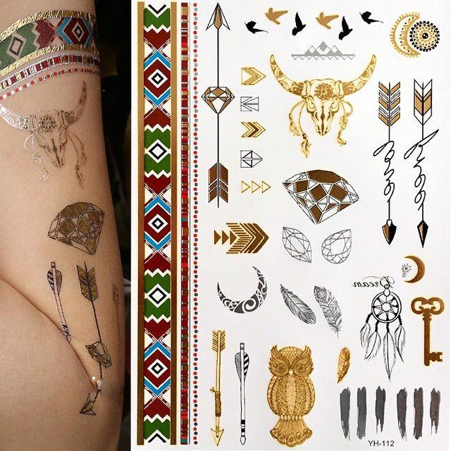 Tatouages temporaires pailletés or et argent - Imperméables et non toxiques