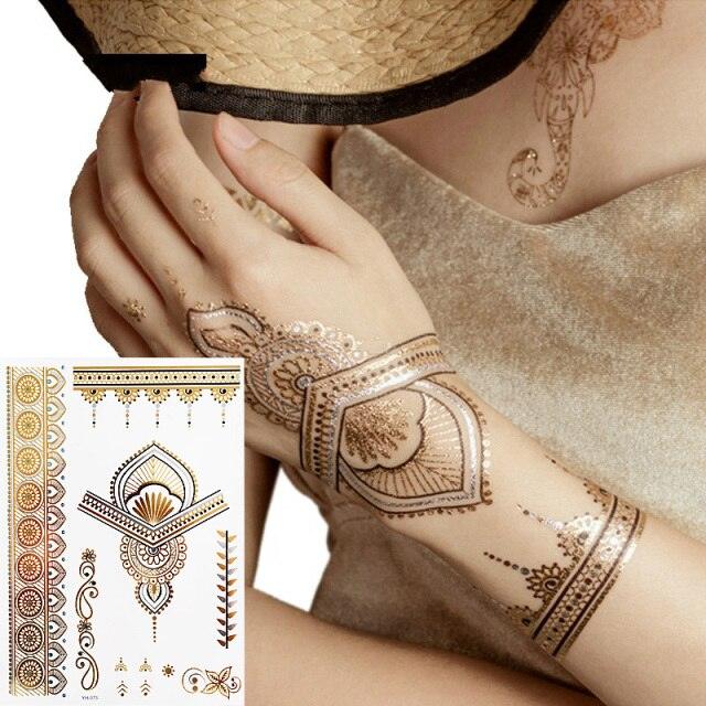 Tatouages temporaires pailletés or et argent - Imperméables et non toxiques