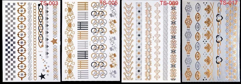 Tatouages temporaires pailletés or et argent - Imperméables et non toxiques