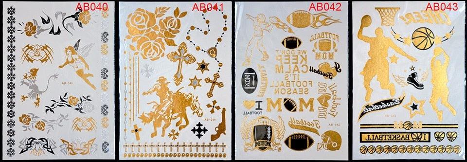 Tatouages temporaires pailletés or et argent - Imperméables et non toxiques