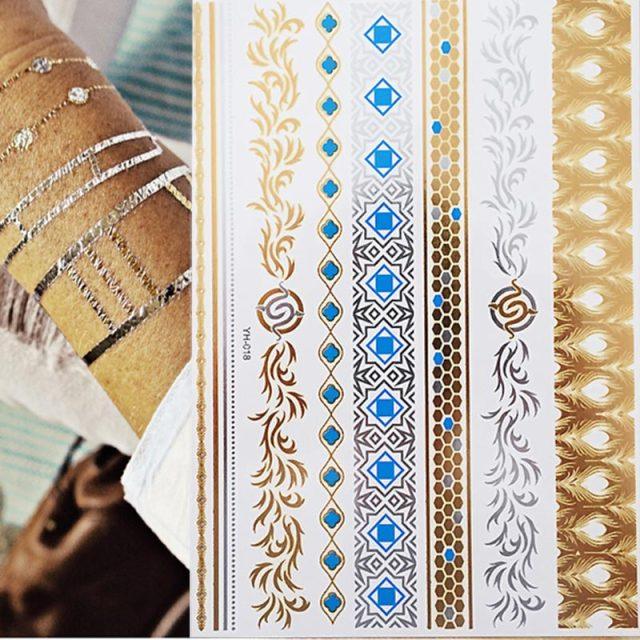 Tatouages temporaires pailletés or et argent - Imperméables et non toxiques