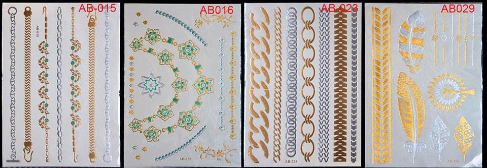 Tatouages temporaires pailletés or et argent - Imperméables et non toxiques