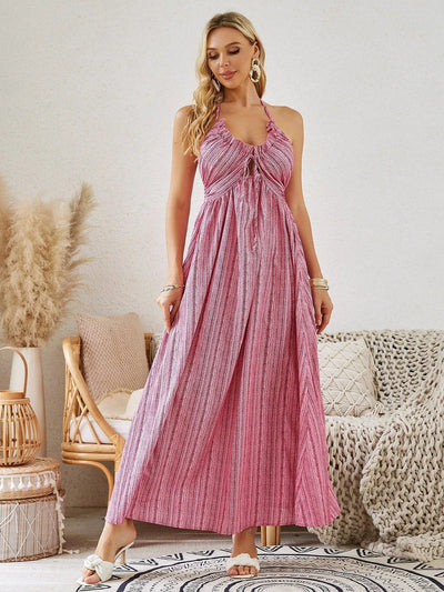 Bohemian Halter Maxi Dress - Women's Summer Sleeveless Dress