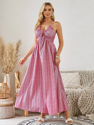 Bohemian Halter Maxi Dress - Women's Summer Sleeveless Dress