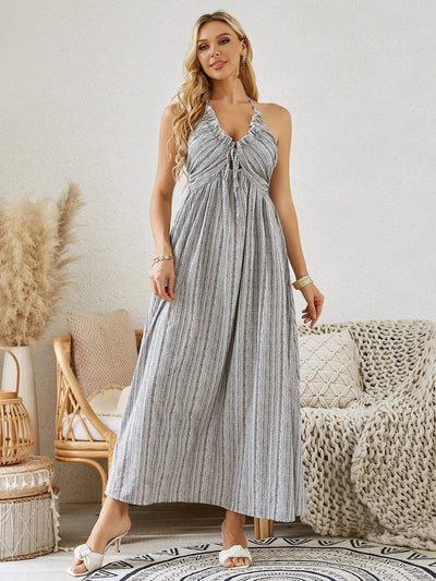 Robe Maxi Halter Bohème - Robe de Plage Rayée pour Femmes