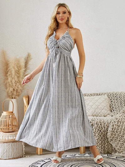 Robe Maxi Halter Bohème - Robe de Plage Rayée pour Femmes