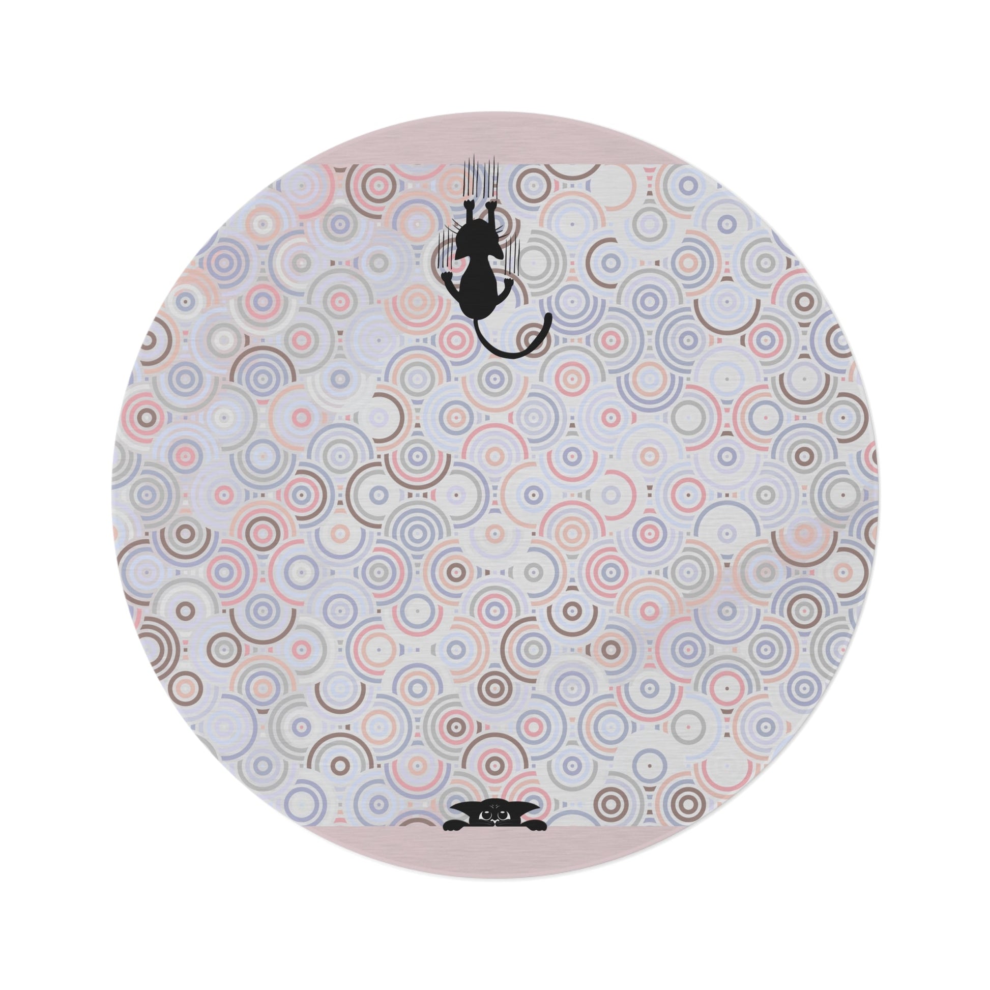 Vibrant Bohemian Round Rug with Playful Kitty Design - Korvel