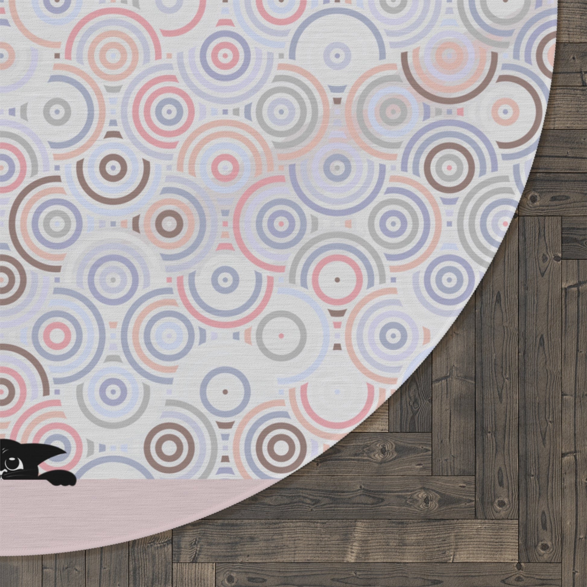 Vibrant Bohemian Round Rug with Playful Kitty Design - Korvel