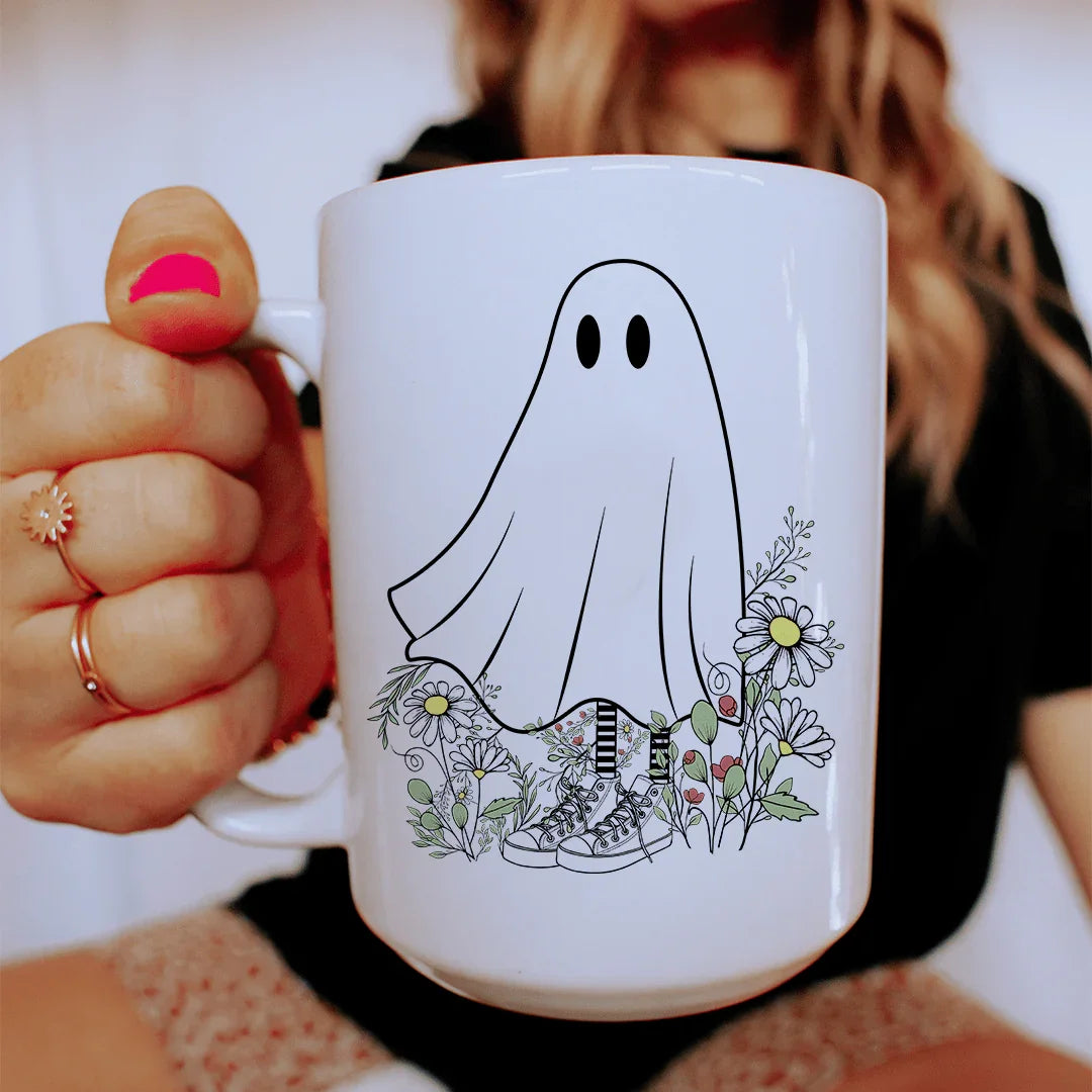 Boho Ghost Ceramic Mug - 15 oz Premium Drinkware - Korvel