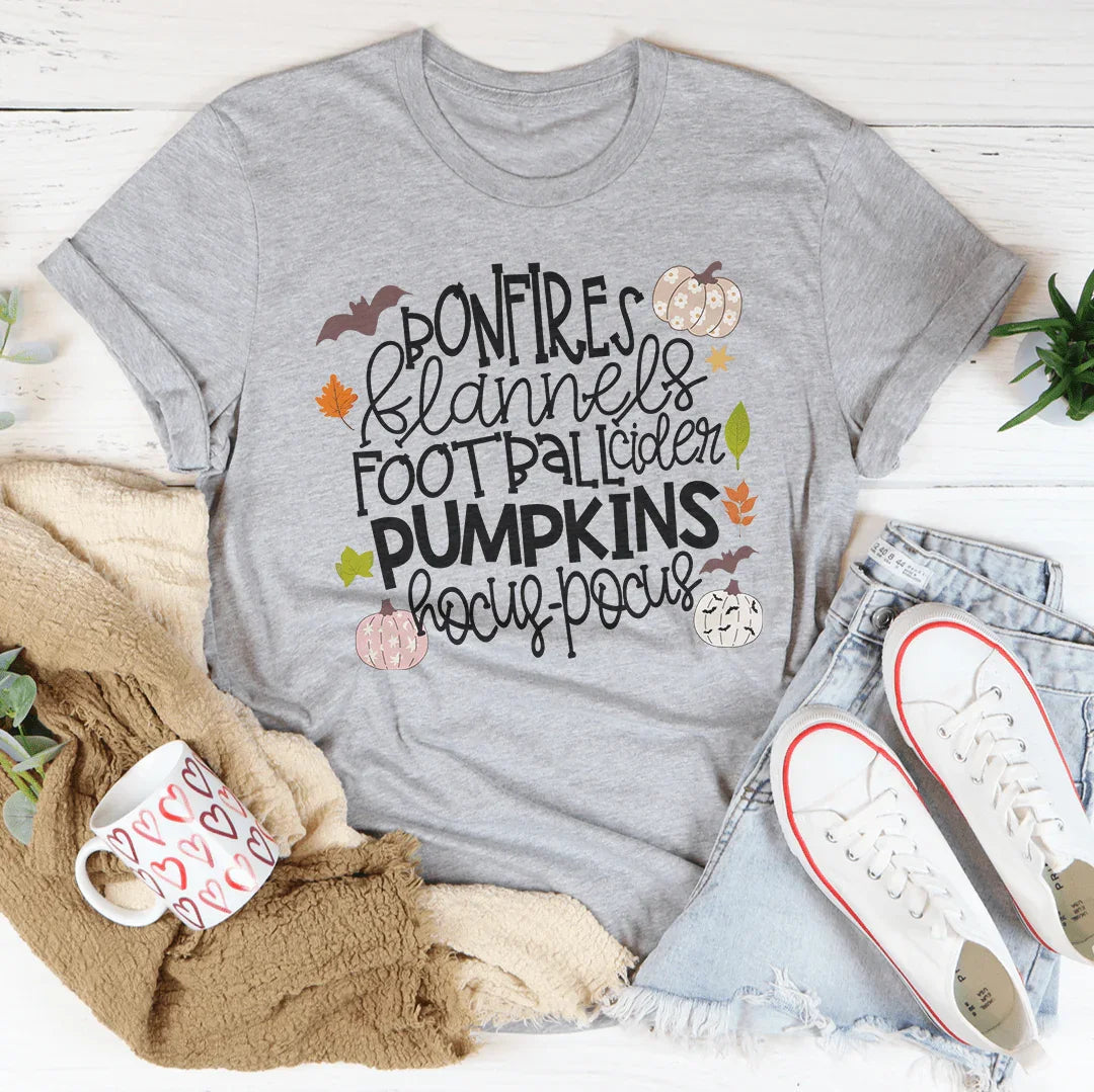 Bonfires Flannels Football Cider Pumpkins Tee