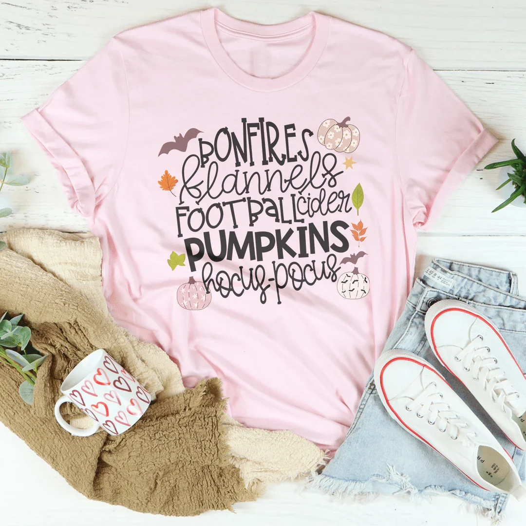 Bonfires Flannels Football Cider Pumpkins Tee
