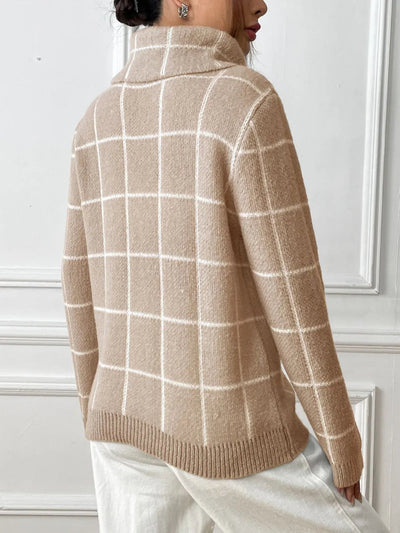 Bottom layer shirt contrasting plaid high neck sweater top - Korvel