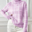 Bottom layer shirt contrasting plaid high neck sweater top - Korvel