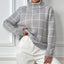 Bottom layer shirt contrasting plaid high neck sweater top - Korvel