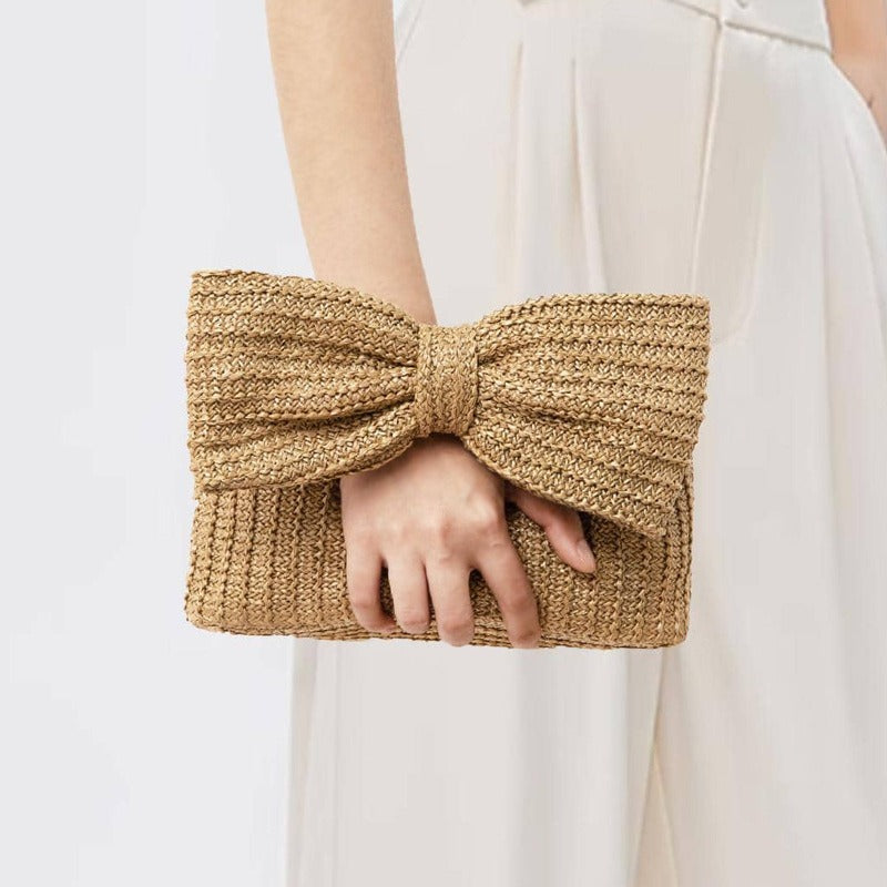Bow knot grass woven handbag small bag hand-held bag - Korvel