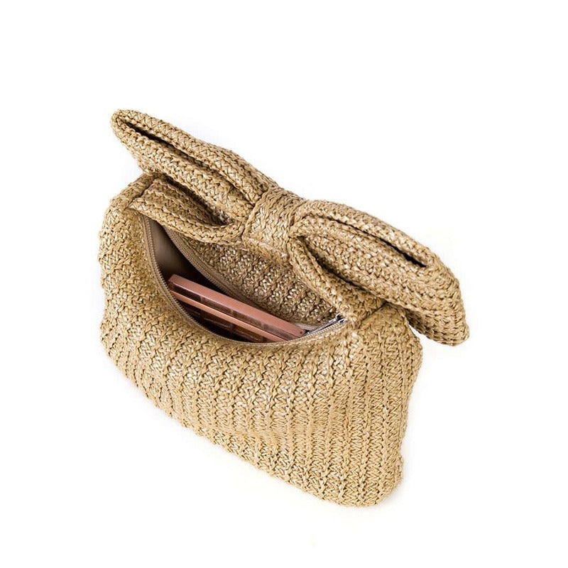 Bow knot grass woven handbag small bag hand-held bag - Korvel