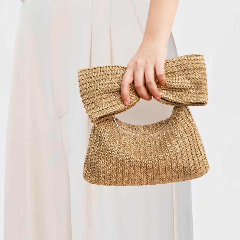 Bow knot grass woven handbag small bag hand-held bag - Korvel