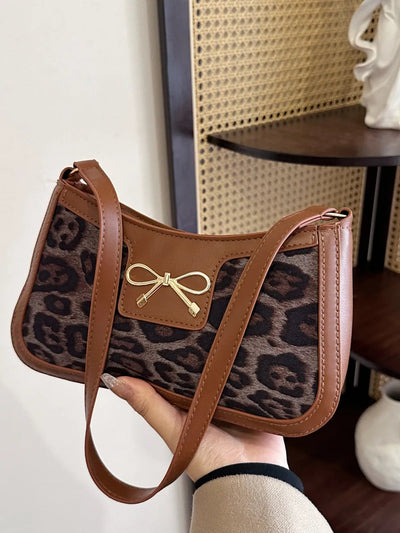 Bow Leopard PU Leather Crossbody Handbag