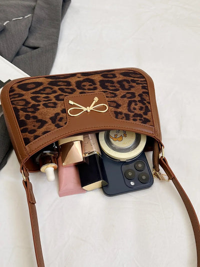 Bow Leopard PU Leather Crossbody Handbag