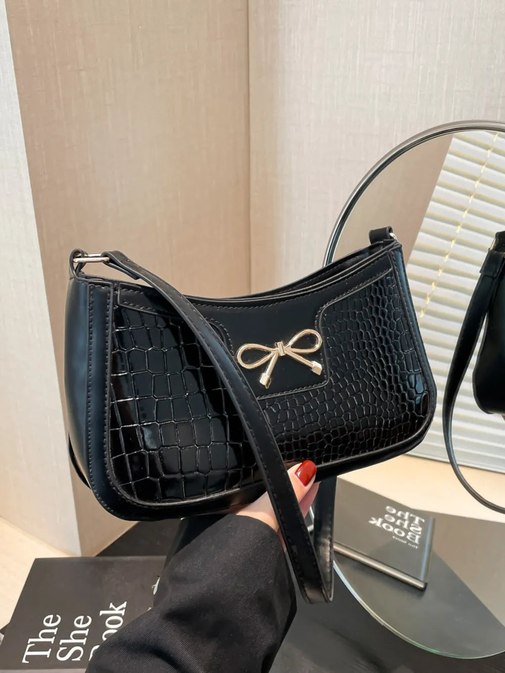 Bow PU Leather Shoulder Bag - Korvel