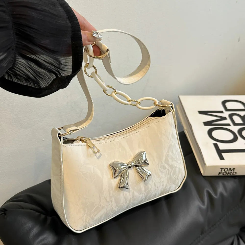 Elegant Bow PU Leather Crossbody Bag