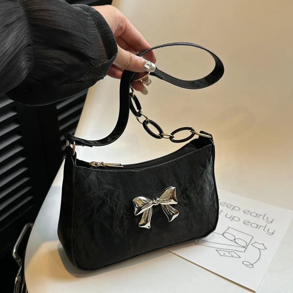 Elegant Bow PU Leather Crossbody Bag