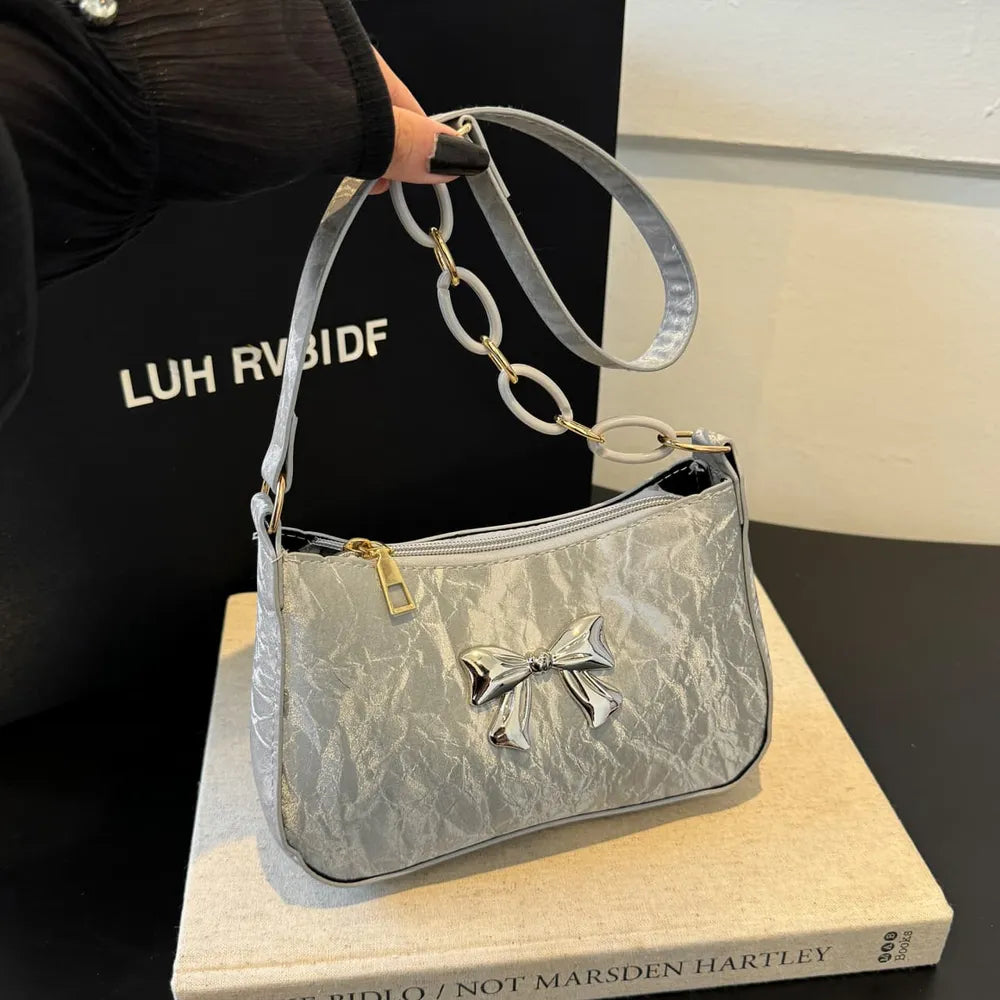 Elegant Bow PU Leather Crossbody Bag