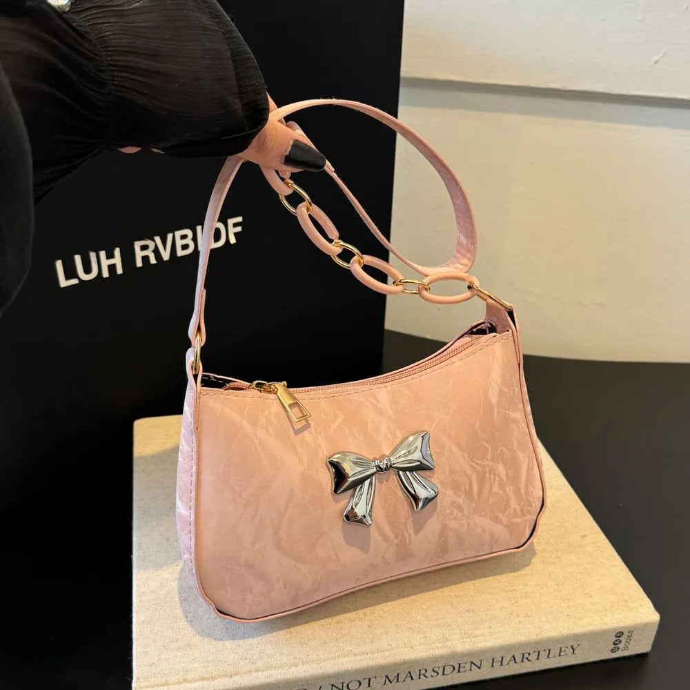 Elegant Bow PU Leather Crossbody Bag