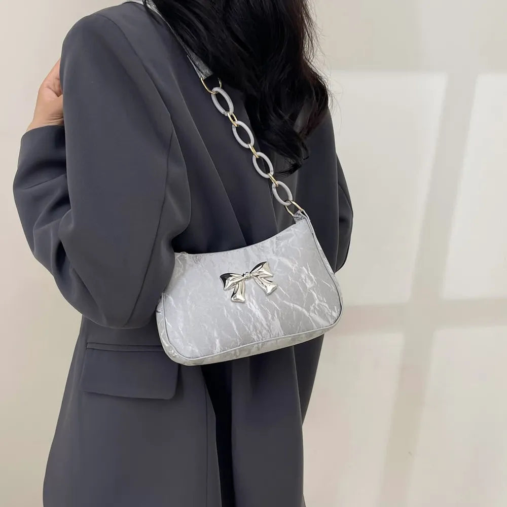 Elegant Bow PU Leather Crossbody Bag