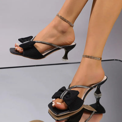 Bow Rhinestone Open-Toe Sandals - Korvel