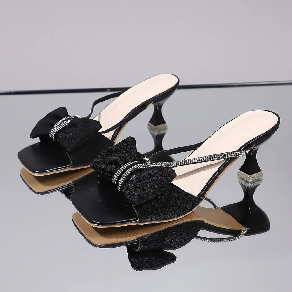 Bow Rhinestone Open-Toe Sandals - Korvel