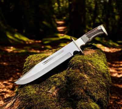 Premium Bowie Knife with Antler Handles – 14.5" D2 Steel Blade & Elegant Pakka Wood Grip - Korvel