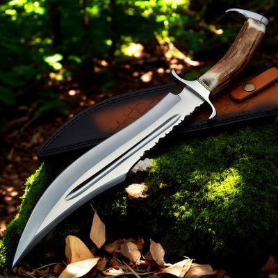 Premium 14" Bowie Knife with Authentic Antler Handle & D2 Steel Blade - Korvel