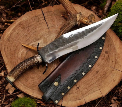 Custom Handmade Mountain Stalker Bowie Knife – 17" Antler Handle with 1095 Steel Blade - Korvel