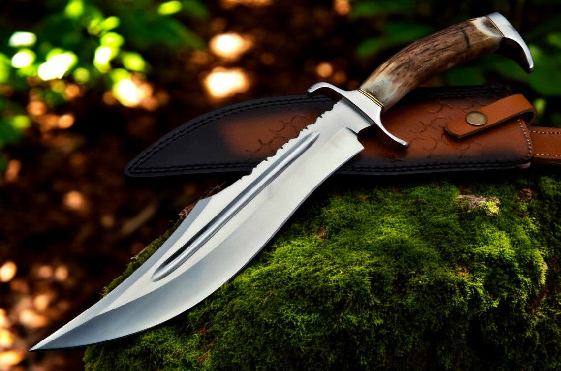 Premium 14" Bowie Knife with Authentic Antler Handle & D2 Steel Blade - Korvel