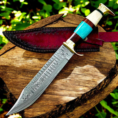 Premium Bowie Knife for Hunters - Exquisite Damascus Steel & Bone Handle - Korvel