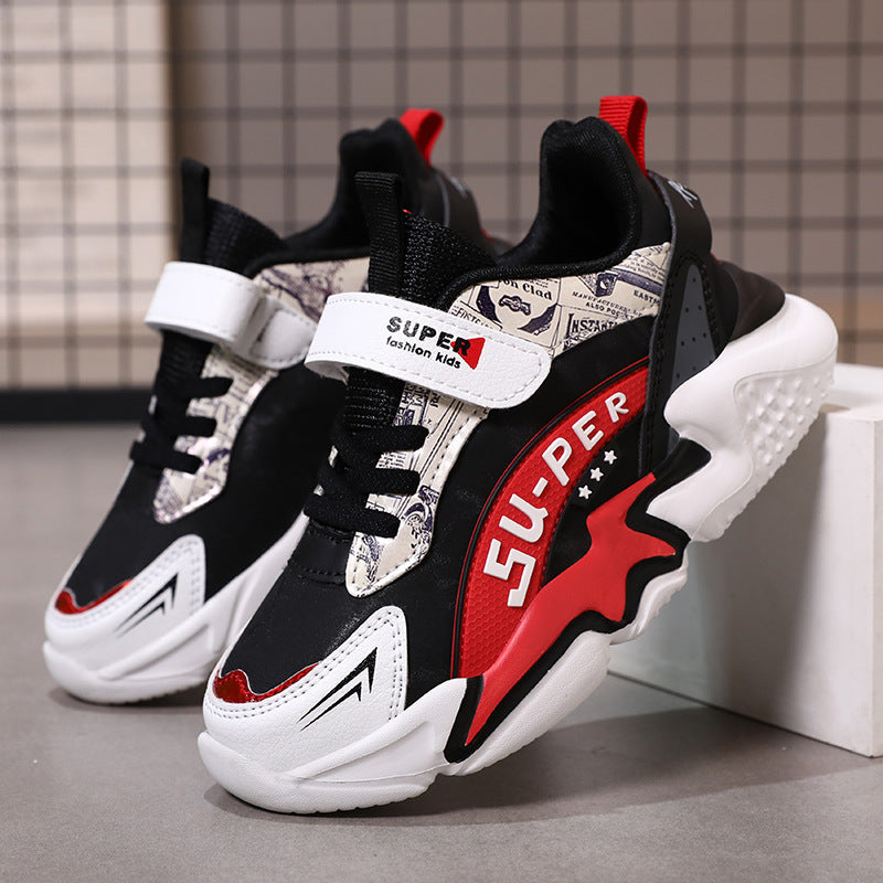 Boys' sports shoes with waterproof leather surface and anti slip soft sole for students - Korvel
