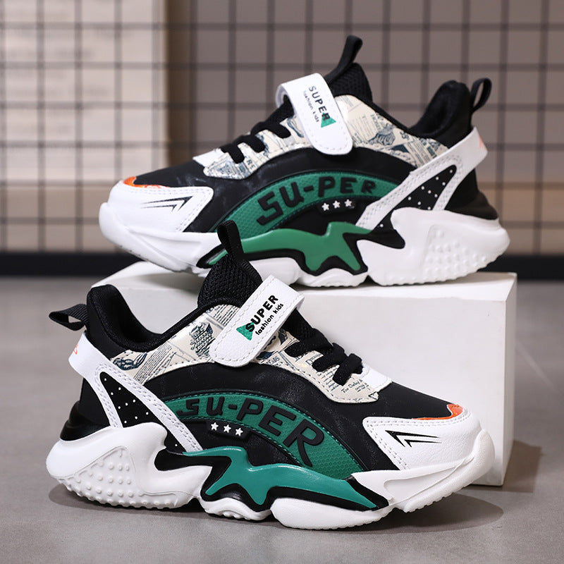 Boys' sports shoes with waterproof leather surface and anti slip soft sole for students - Korvel